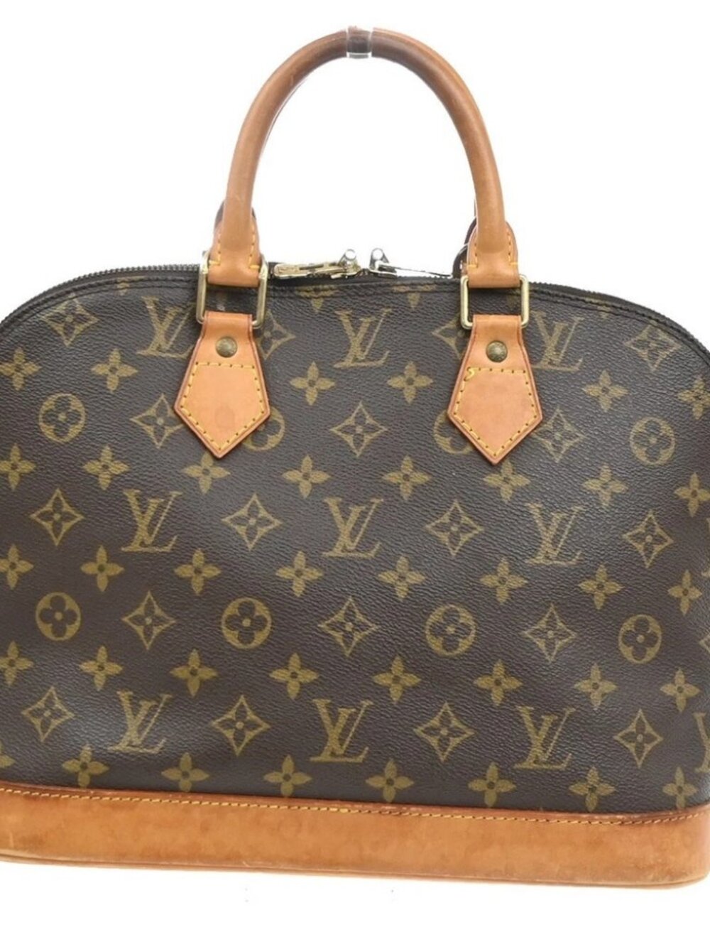 LOUIS VUITTON LV Logo Alma Hand Bag Monogram Leather Brown France M51130 82SA136